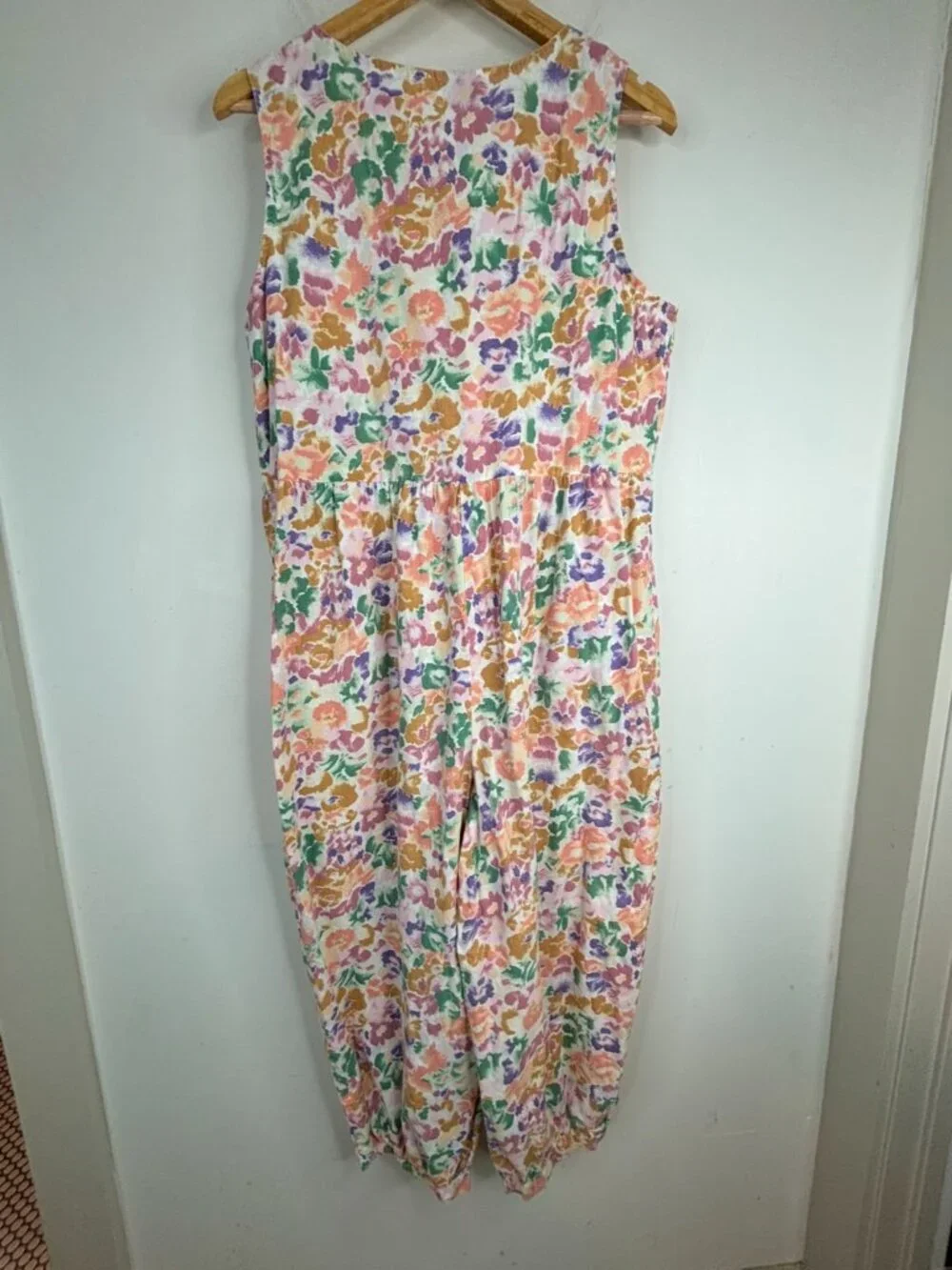 VTG 90s Floral Bubble Romper XL Slouchy Balloon Leg Pocket Boho Cottage Festival